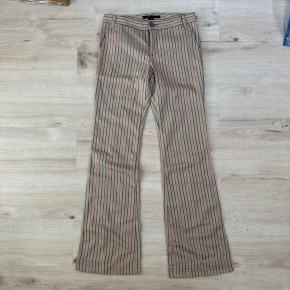 Marc Jacobs Y2K Vintage Pink and Green Striped Flare Pants Jeans Tan Cream Sz 4